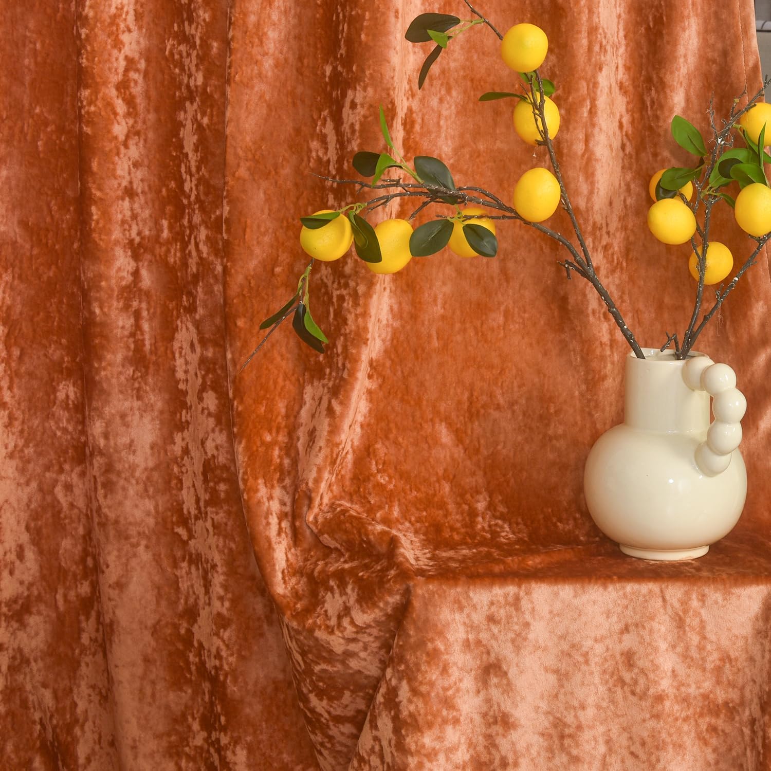 Roslynwood Crushed Luxury Velvet Coral Curtains for Bedroom 84 inches Long Thermal Insulated Window Drapes Back Tab for Living Room/Dining Room, W52 x L84, 2 Panels