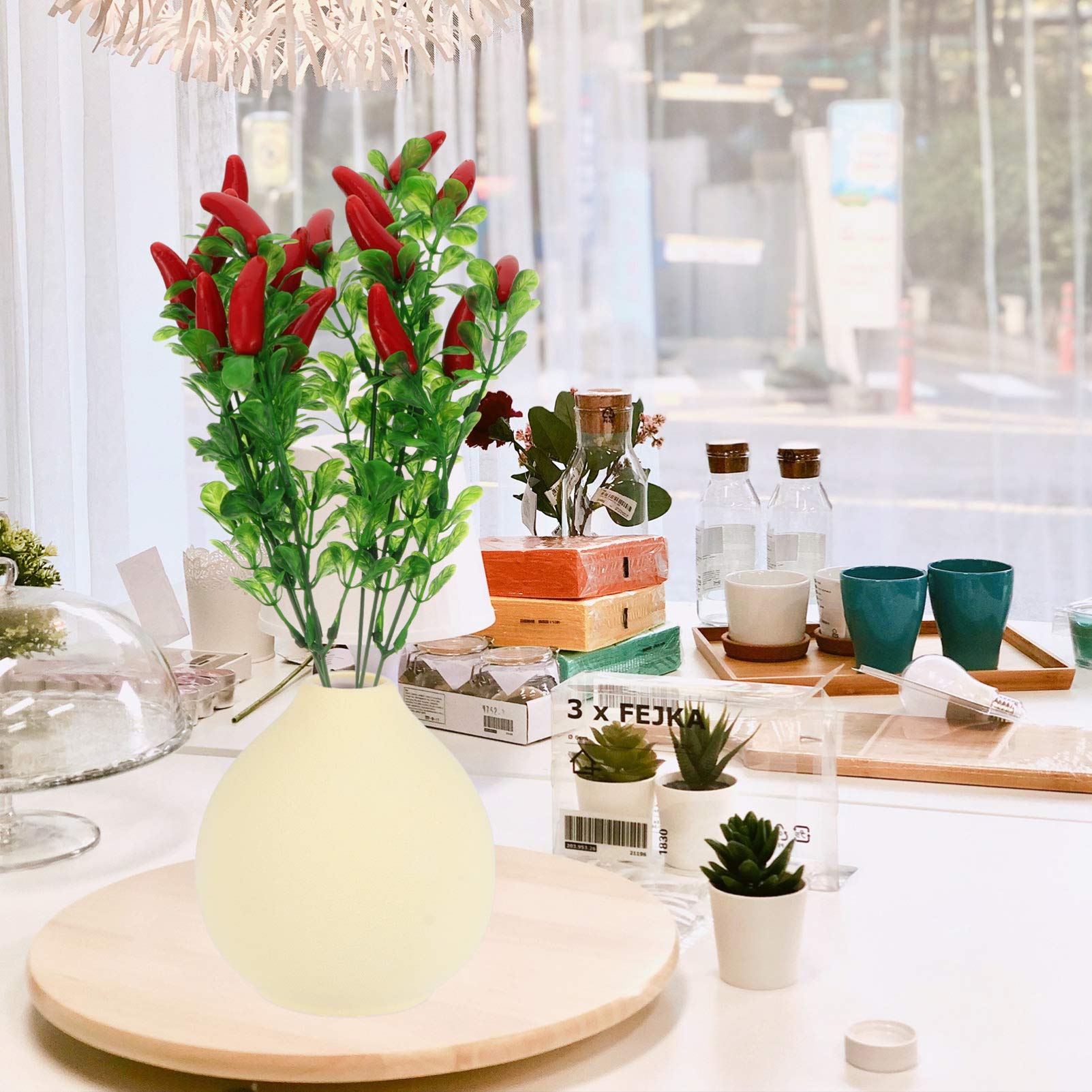 NOLITOY 4pcs Artificial Red Pepper Plant Plastic Pepper Bunch Chili Bouquet Fake Plant Fruit Stems Twig for Home Office Shop Garden Wedding Vase Filler Decoration