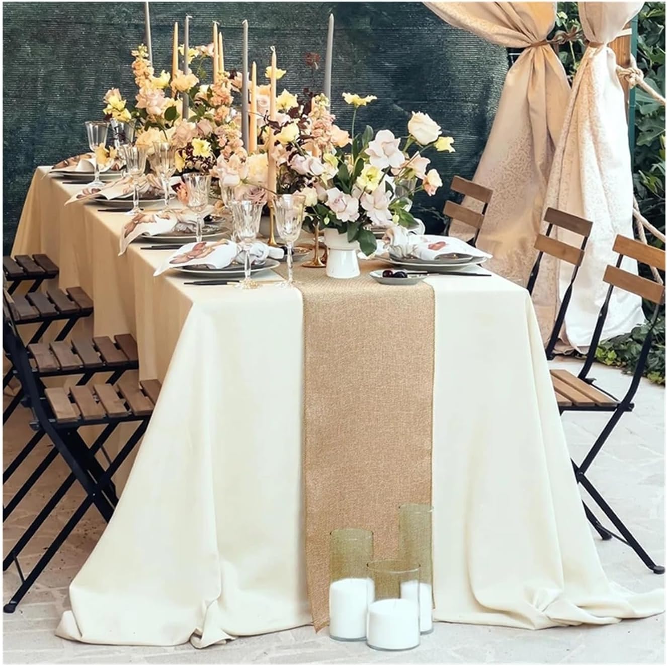 Burlap Table Runners Burlap Table Runner Rustic Jute Fabric Placemat Farmhouse for Wedding Carpet Birthday Party Kitchen Dinning Christmas Decoration(Tassels E,1mX6m Carpet)