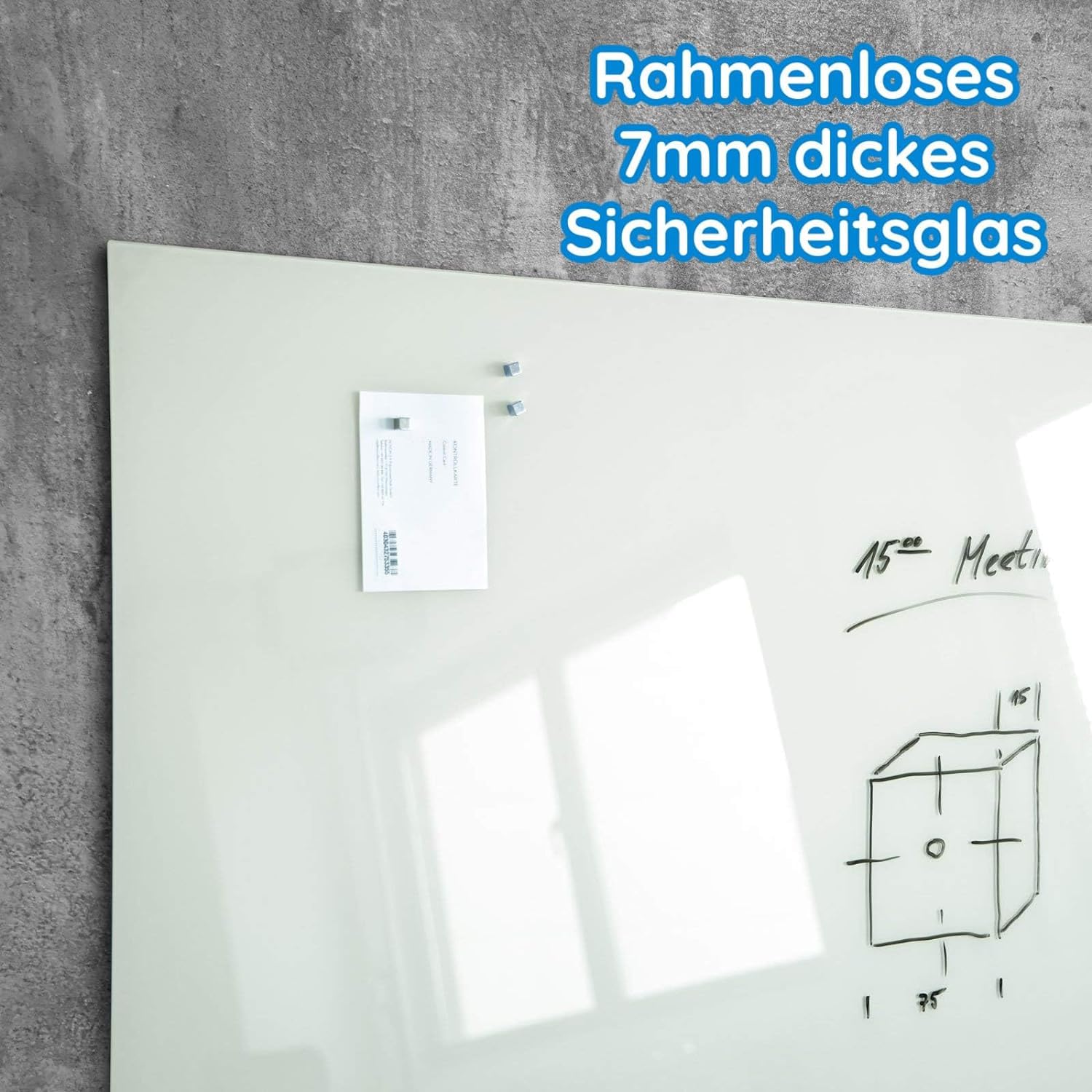 Floordirekt Glasmagnet Tafel - Pinnwand magnetisch & beschreibbar, Glas-Whiteboard inkl. 3 Magnete - Magnettafel - Schreibtafel Magnet Wand für Küche & Büro (Weiß, 60 x 90 cm)