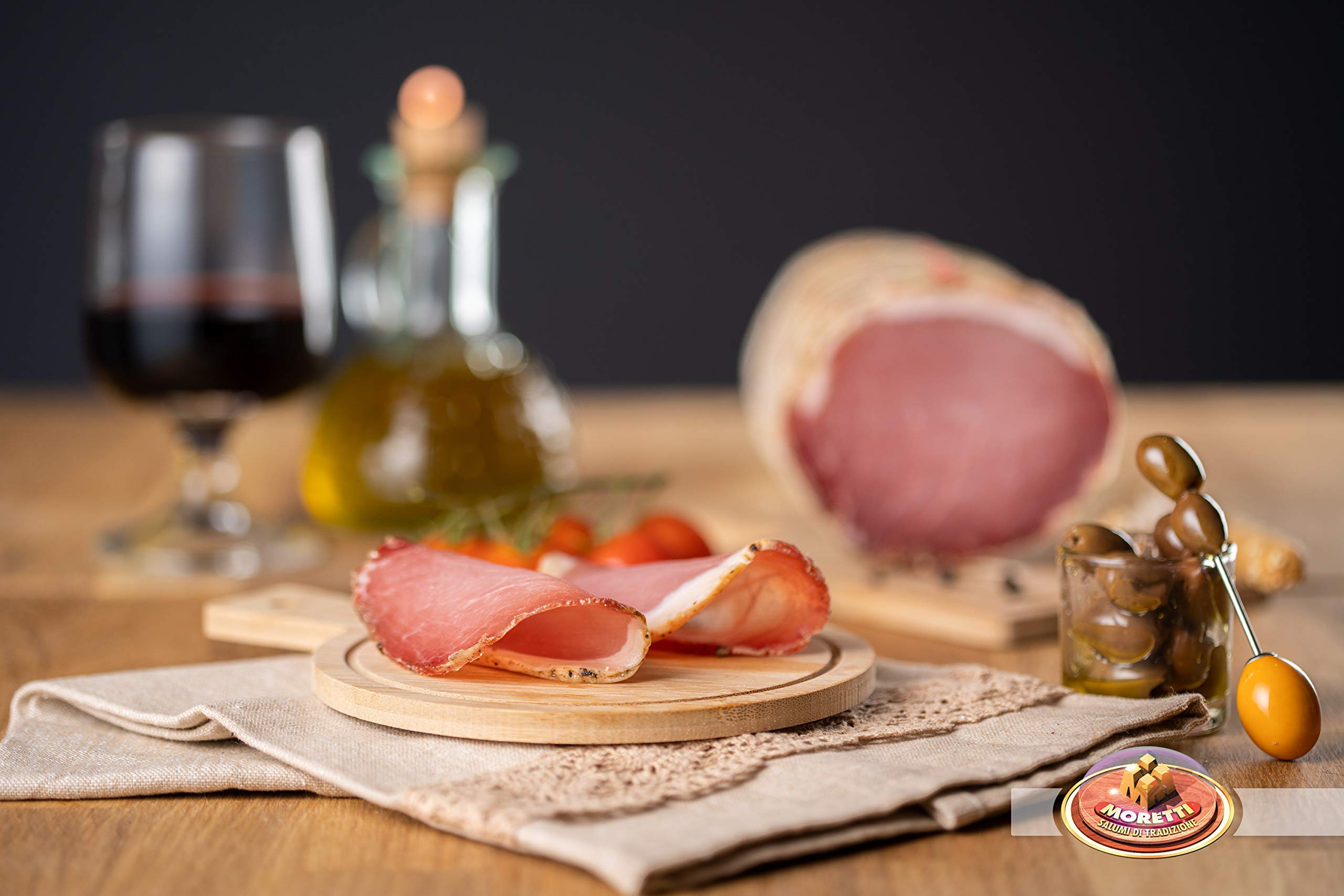 Moretti® | Lomo | Bresaola de cerdo | Envasado al vacío alrededor de 800g / 900g | Filete magro seco sazonado artesanalmente | Sin OMG | En tabla de cortar de madera de aliso de regalo