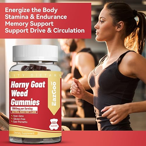 Miniatura 6 de Horny Goat Weed Gummies para hombres y mujeres, suplemento de hierba de cabra cachonda con maca, Tongkat Ali, Saw Palmetto, 60 unidades