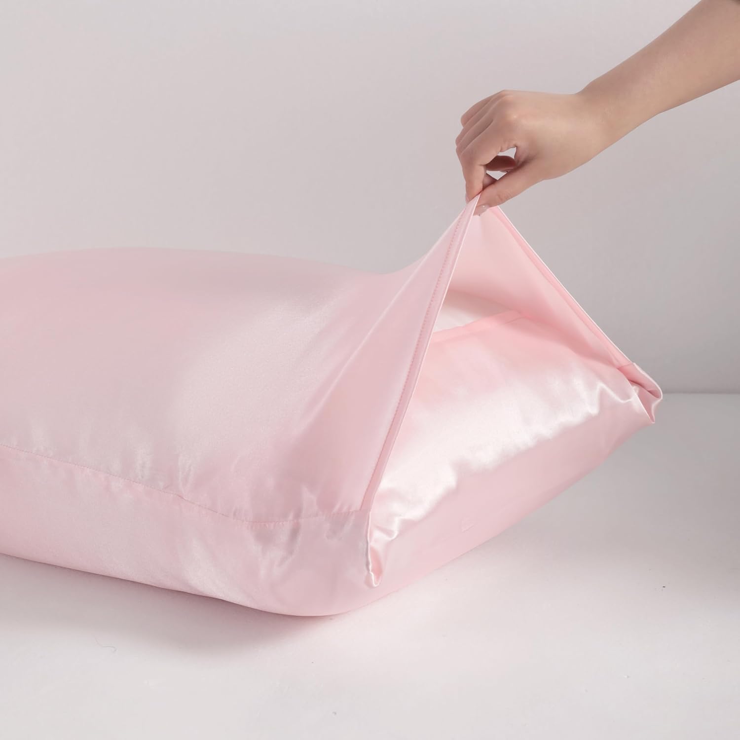 NTBAY 2 Pack Satin Standard Pillowcases for Hair and Skin, Luxurious and Silky Pillow Cases with Envelope Closure, 20x26 Inches, Light Pink