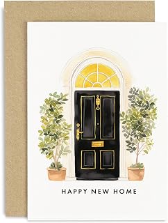 Old English Co. Stylish New Home Card for Him or Her - Black Front Door Olive Tree Housewarming Card for Couple - Congratulations On New House Card for Men and Women | Blank Inside with Envelope