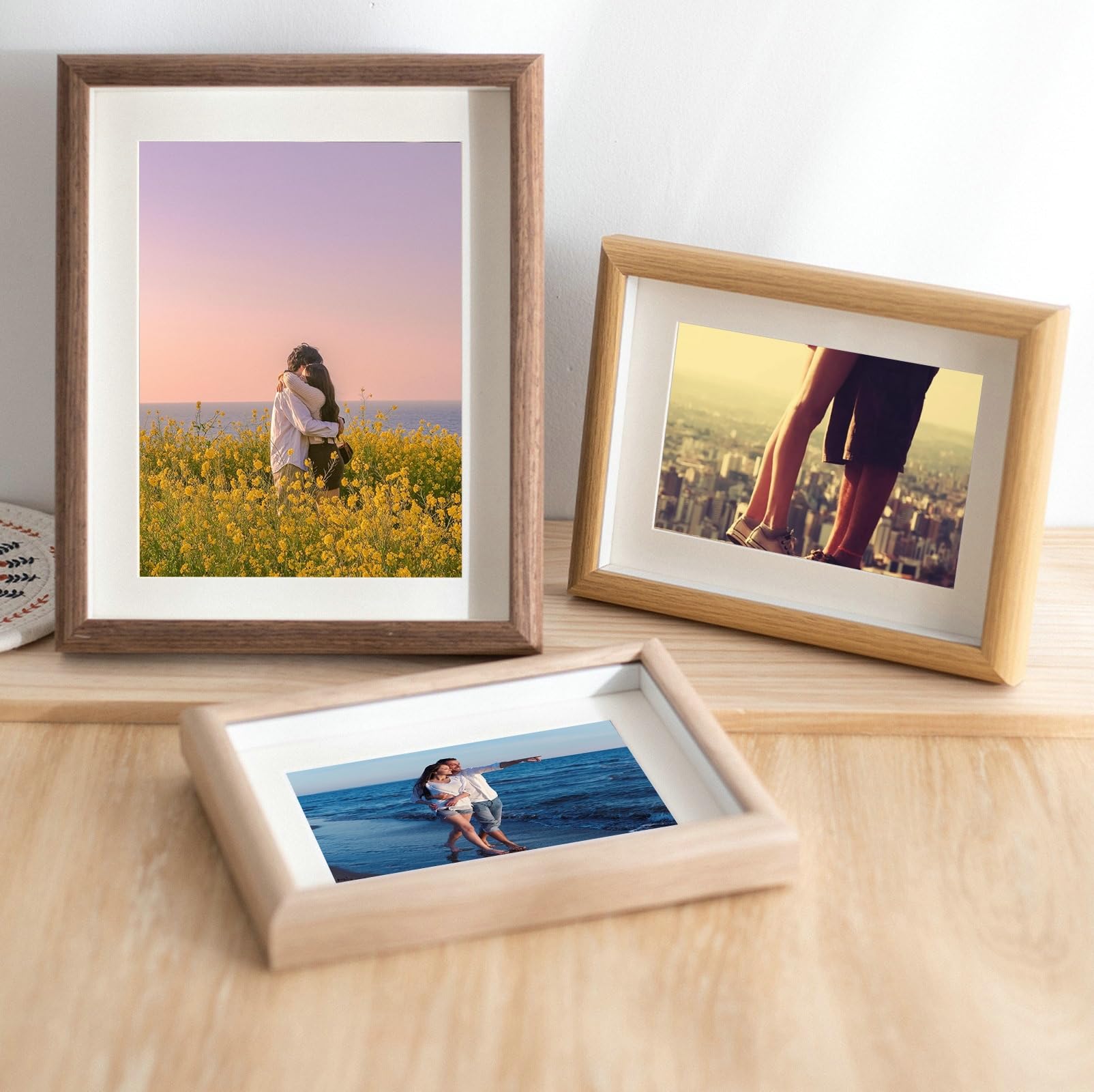 Fun Memories Cornice portafoto nera, 45 x 61 cm, set di 2 cornici per poster grandi da 45 x 24 cm, cornice in legno di quercia naturale 18 x 24 con vetro