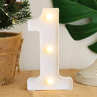 Malgero LED Marquee Light Up Number 1 Letter Lights,Warm White Battery Operated Night Lights-10 Decorative Marquee Lamps for Wedding Birthday Party Christmas Lamp Home Bar Decoration (1)