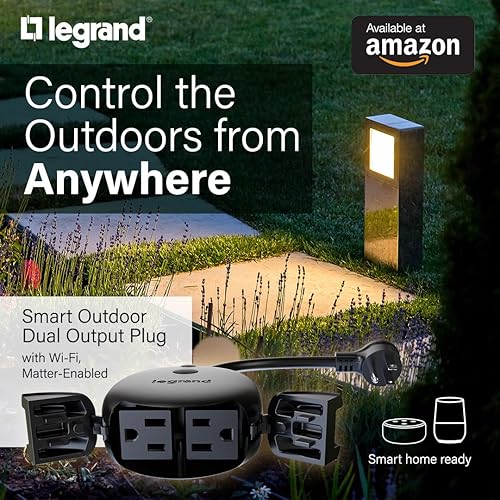 Vista 2 de Legrand - Enchufe inteligente Wi-Fi de doble salida para exteriores, configuración sin esfuerzo, compatibilidad mejorada con Apple HomeKit, Google