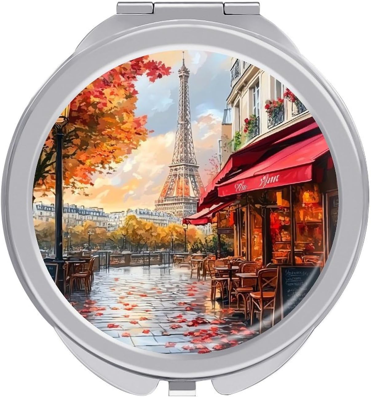 Eiffel Tower Cityscape Compact Makeup Mirror Mini Foldable Cosmetic Mirror Portable Travel Mirror for Purse Pocket
