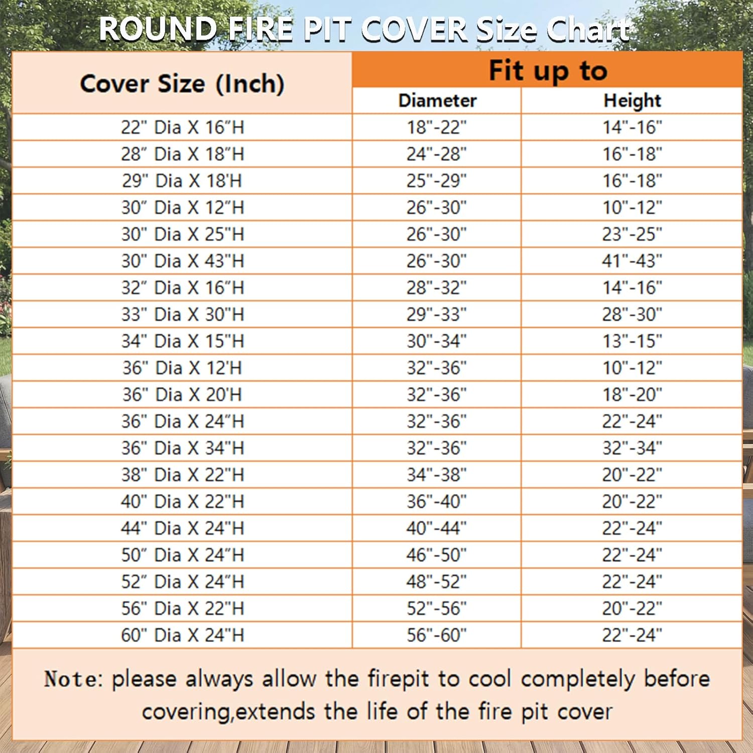 SheeChung Fire Pit Cover Round 60"Dx24"H,Waterproof Heavy Duty 600D Polyester Fire Pit Cover,Large Shelter for Outdoor Patio Fireplace Table Chair,Patio Furniture Covers