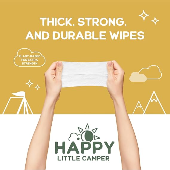 Happy Little Camper 超吸収性ナチュラルベビーおむつ サイズ1 - 低刺激性、無香料 & 塩素不使用の使い捨ておむつ200枚 敏感肌用の流せるワイプ200枚付き