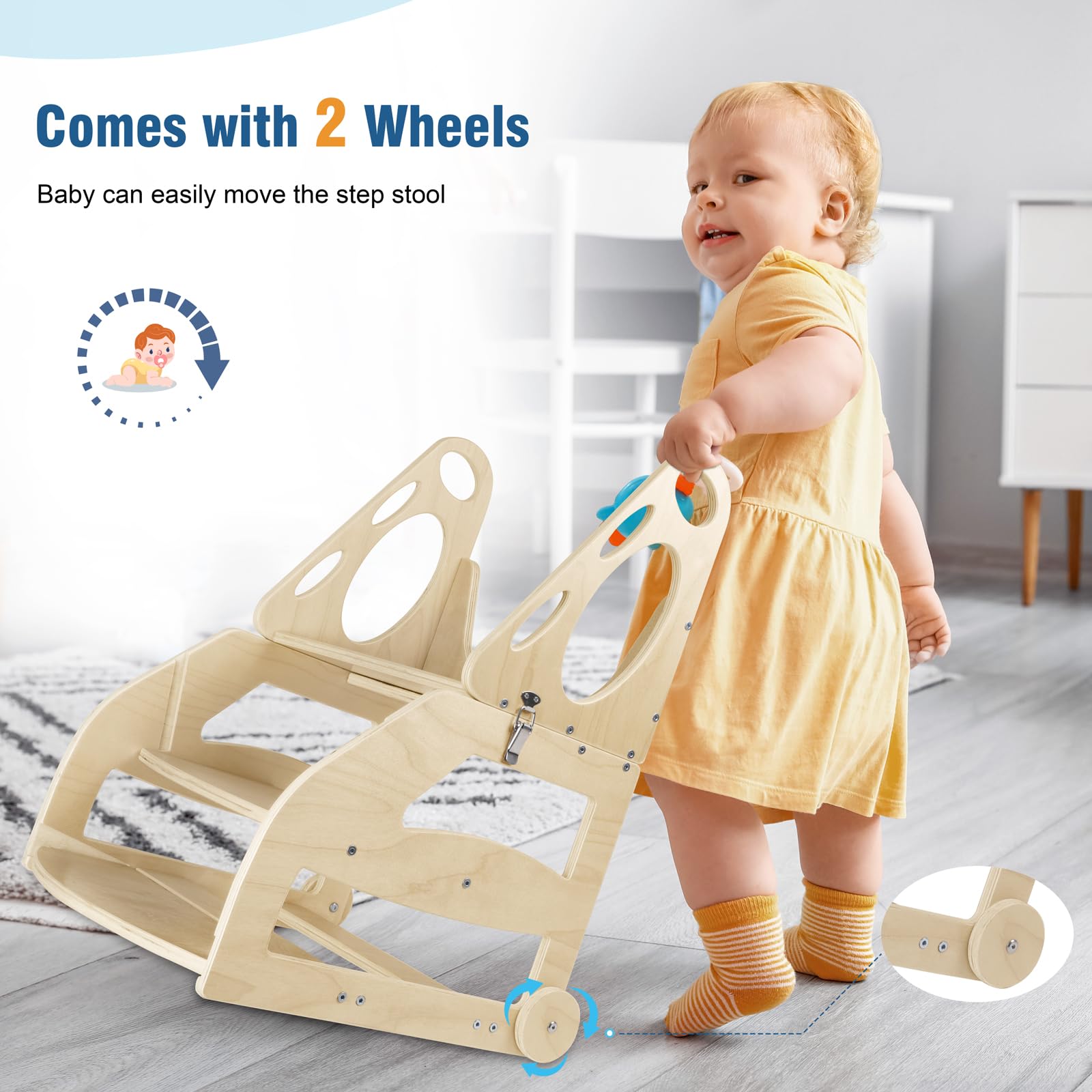 Toddler Step Stool, 2 in 1 Wooden Step Stool for Toddler, Adjustable ...