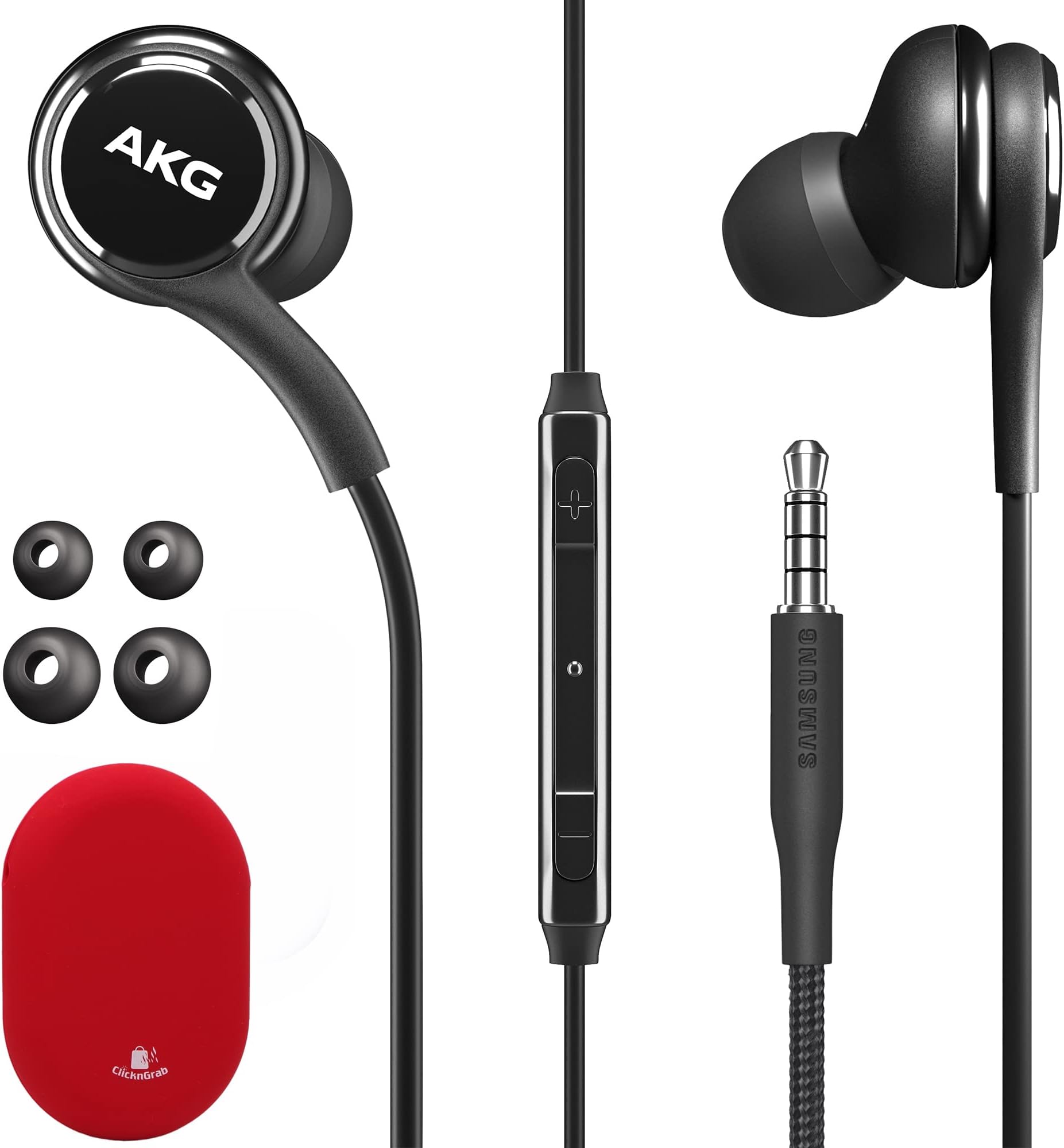 Original Samsung AKG Earbuds 3.5mm in-Ear Earbud Headphones with Remote & Mic for Galaxy A71, A31, Galaxy S10, S10e, Note 10, Note 10+, S10 Plus, S9 - Includes Rubber Pouch - (AKG + Red Pouch)