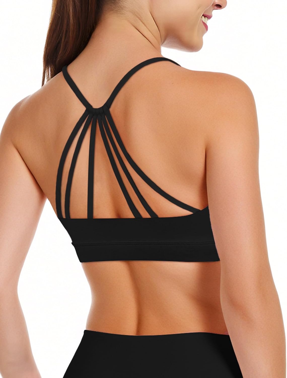 Sports Bra with Six Back Straps Light Support Large Bust, Low Back Workout Strappy Racerback Padded Bras - Image 4