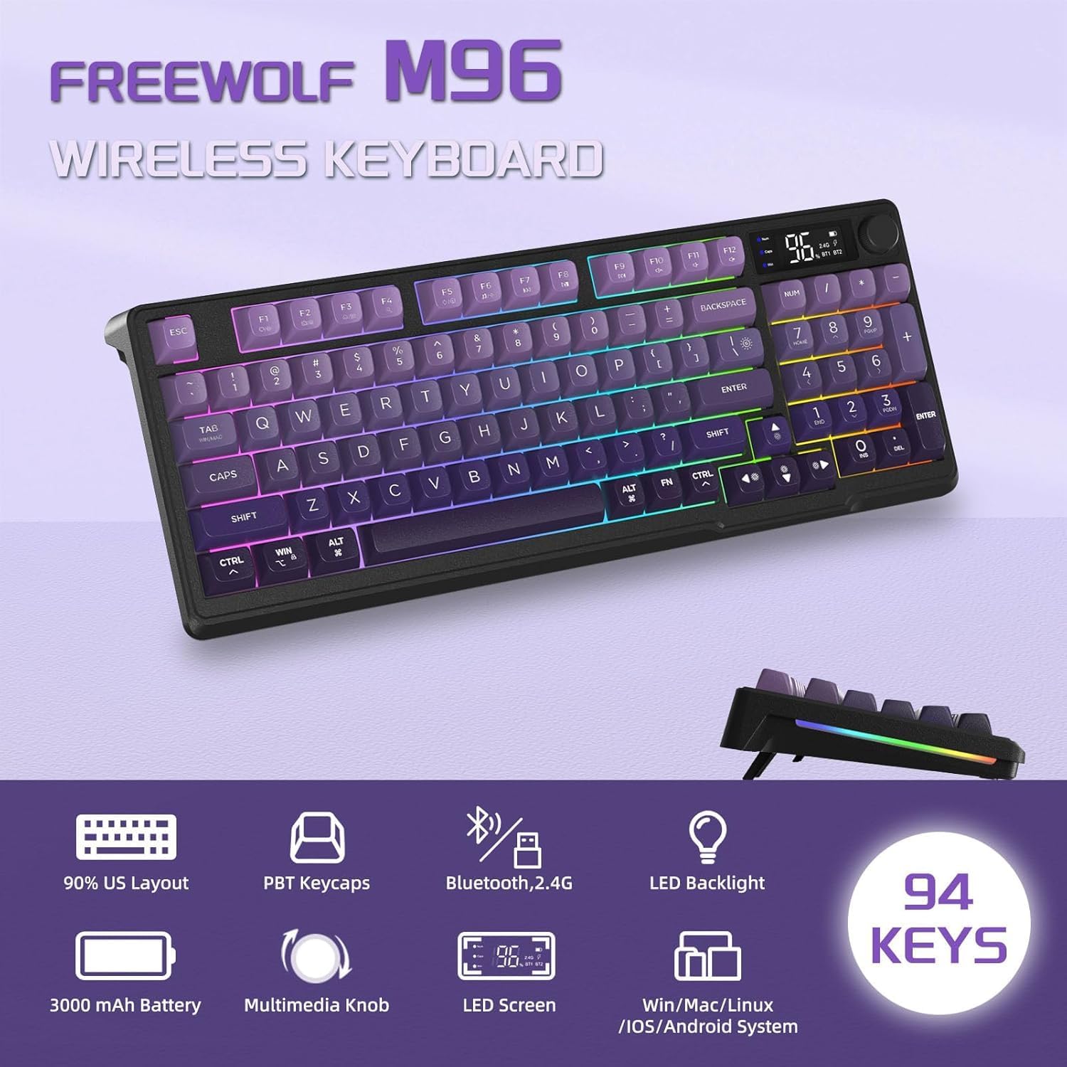 FREEWOLF M96 Wireless Keyboard features overview