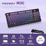 FREEWOLF M96 Wireless Gaming Keyboard Creamy Membrane 94Key ANSI-Purple | Rainbow Backlight,Media Knob,LCD Screen,Dual Mode-Bluetooth/2.4Ghz,Ball Shape PBT Keycap,3000mAh battery for Win Mac PC Gamer
