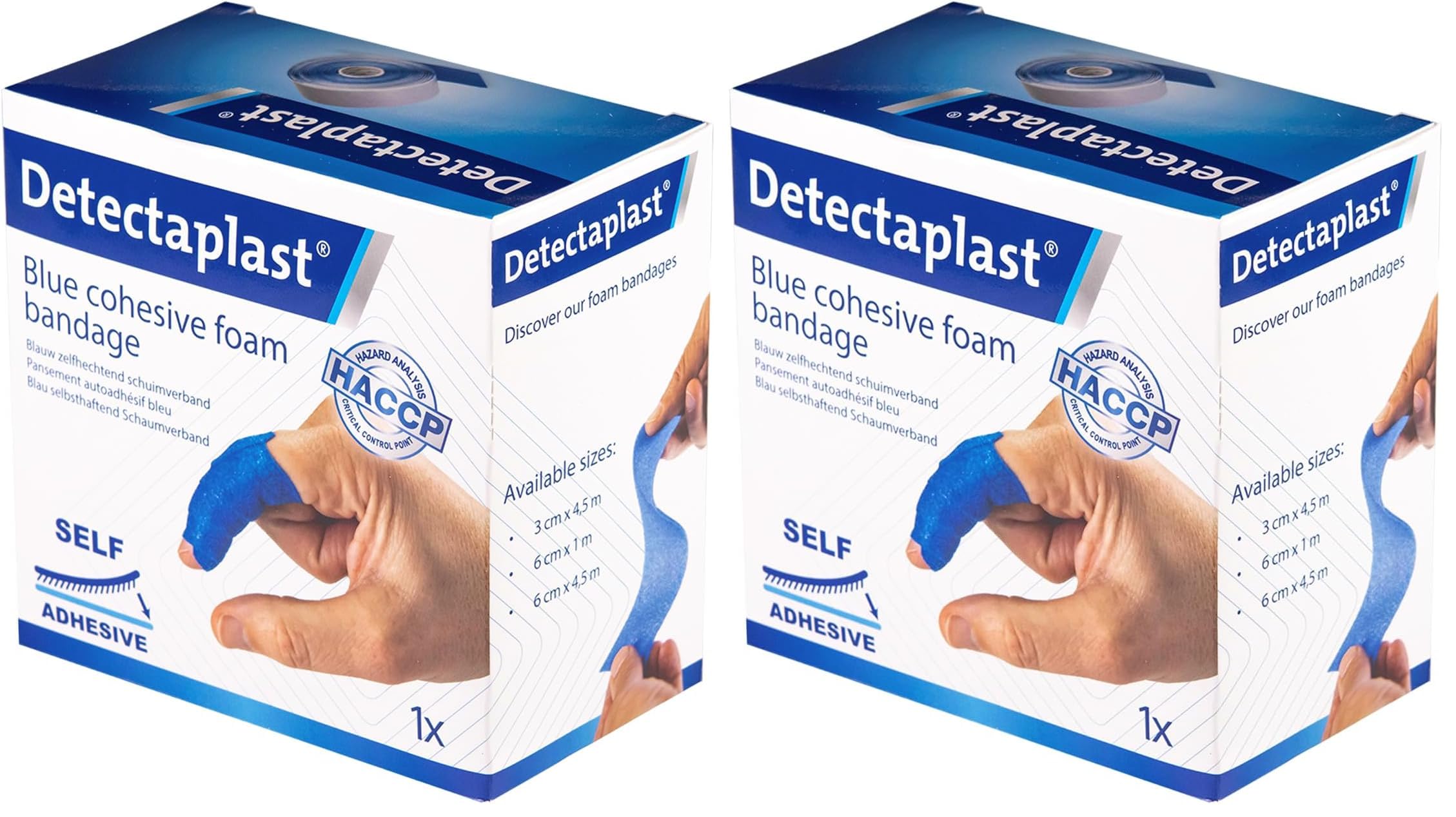 Detectaplast Wundverband, selbstklebender Verband für Wunden und Verletzungen, wasserfeste Pflaster Rolle für den Umgang mit Lebensmitteln, super elastisch, 6cm x 4,5m (Packung mit 2)