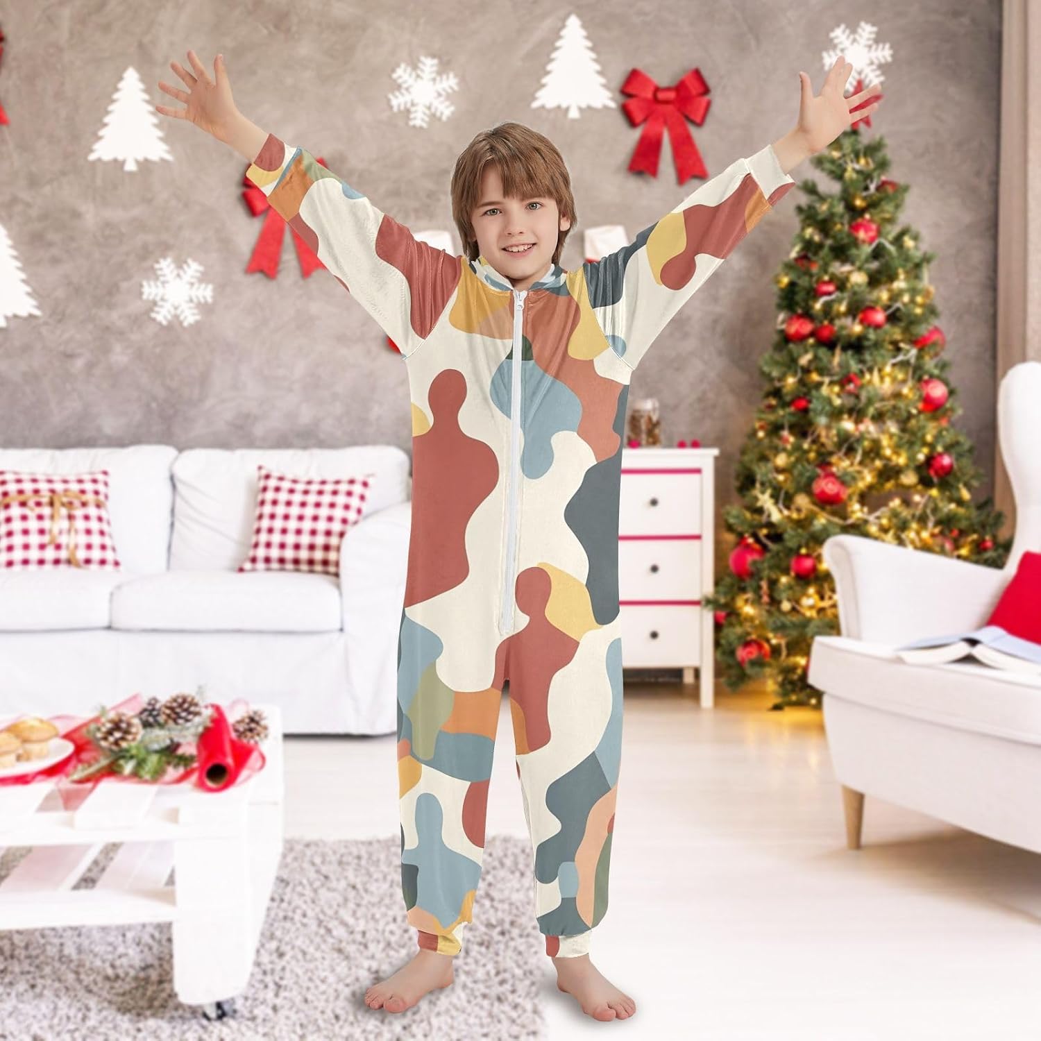 Spotted Leopard Beige Onesie Costume for Youth, Christmas Pajamas Sleepwear Onesie Pajamas Jumpsuit Sleepwear 4T