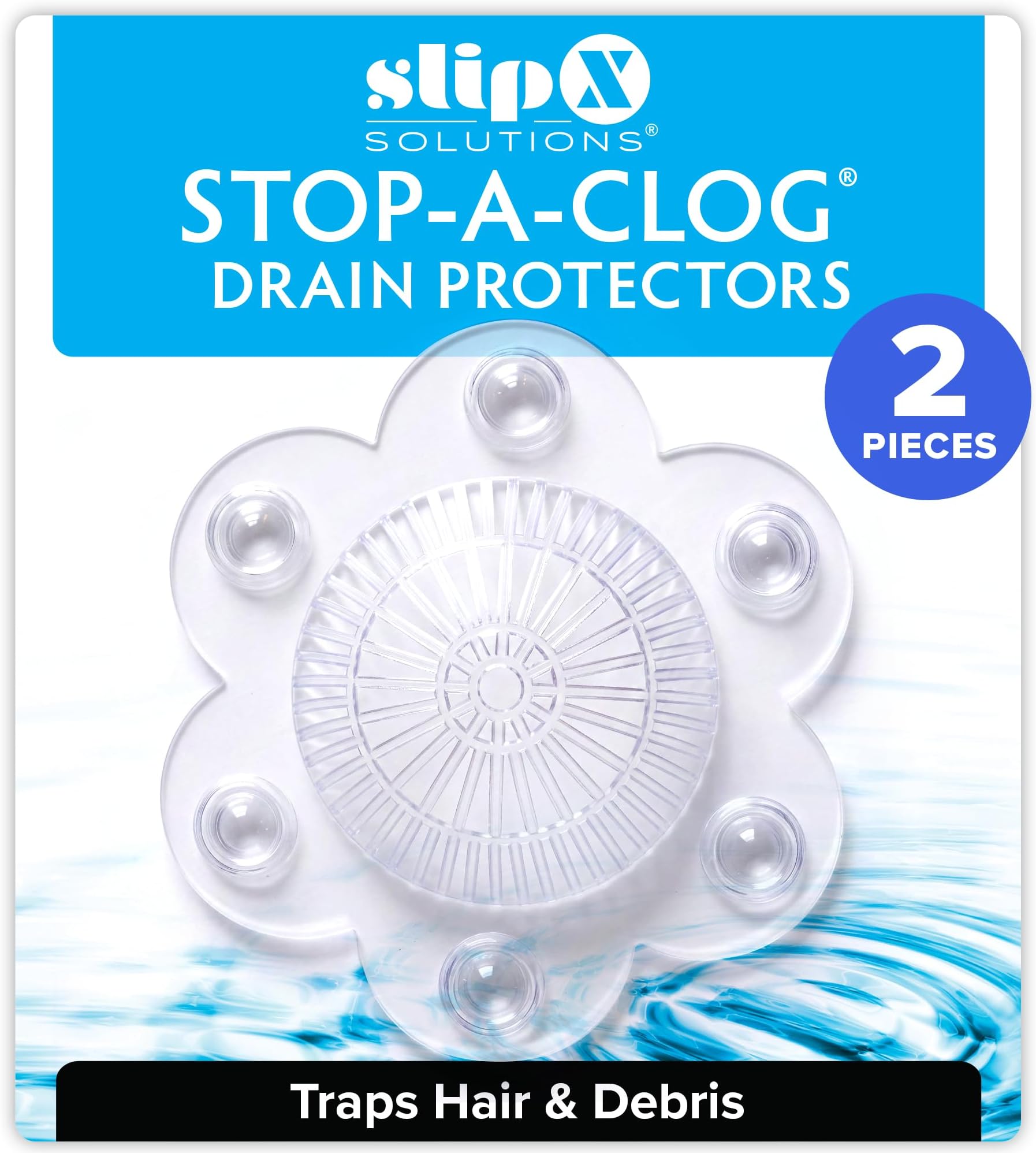 SlipX Solutions Stop-A-Clog Hair Catcher Shower Drain Protector, 2-Pack