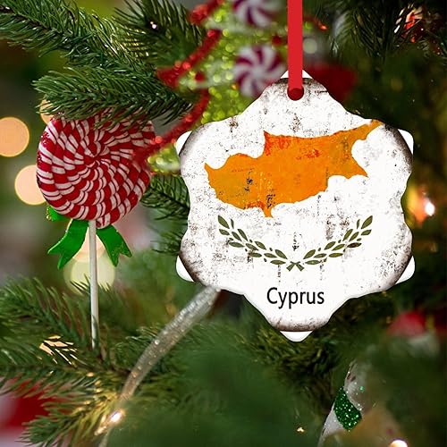 Vista 129 de Chipre - Adornos colgantes para árbol de Navidad, bandera nacional de Chipre, adornos de cerámica para decoraciones de Navidad, regalo de viajero