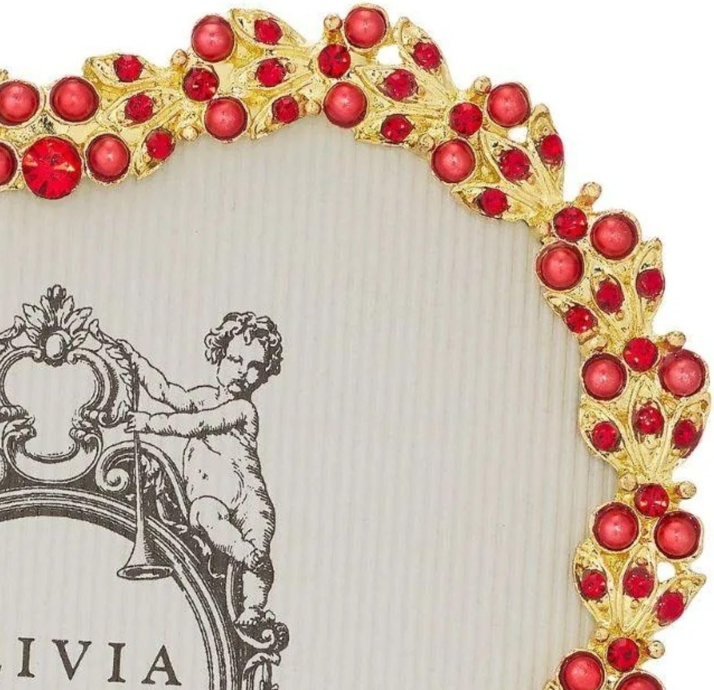 Gold Contessa Heart 3.5" Frame with Ruby Crystals & Red Pearls