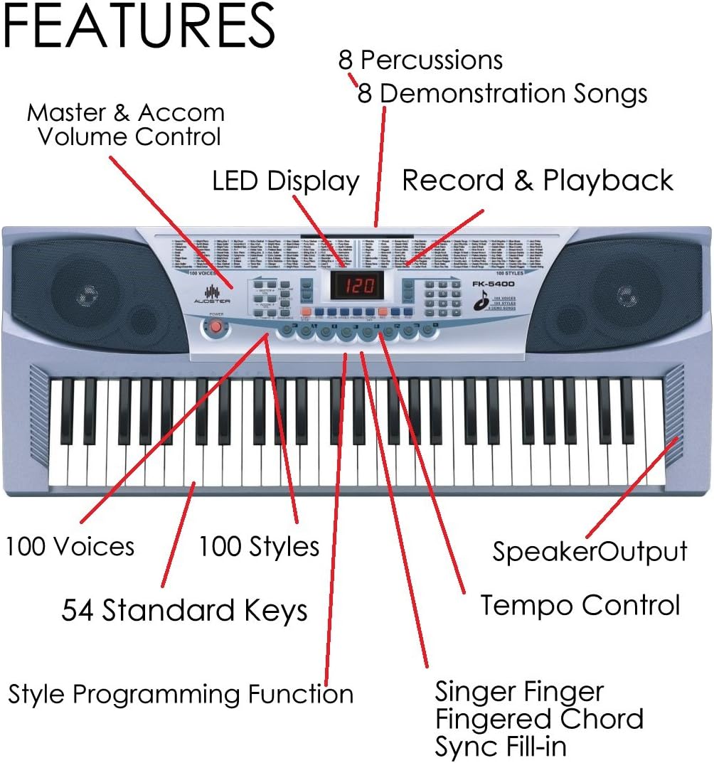 Audster FK-5400 keyboard with labeled features