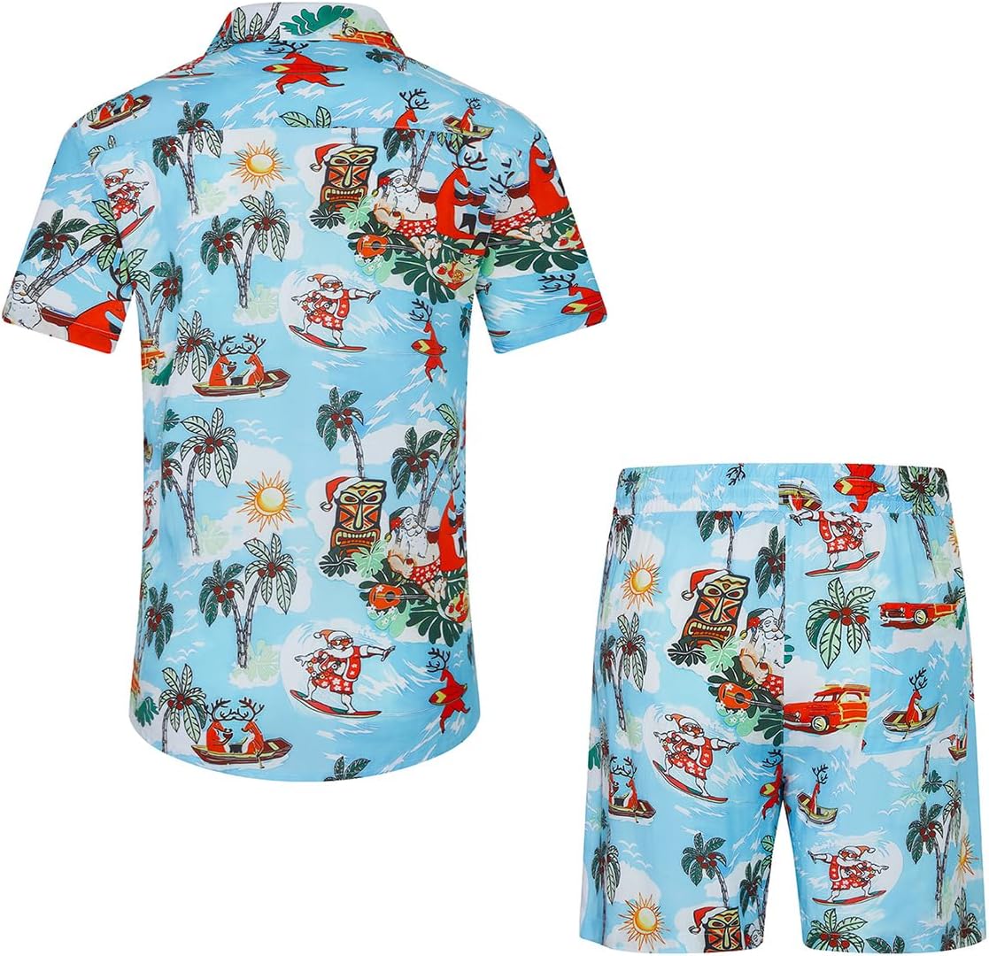 EISHOPEER Men's Flower Button Down Hawaiian Sets Casual Short Sleeve Shirt and Shorts Outfits - Image 2