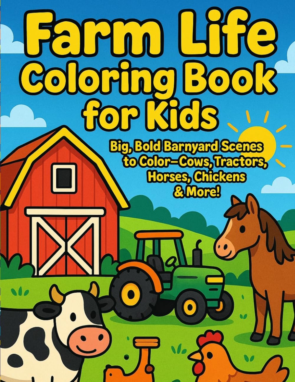 Farm Life Coloring Books for Kids: Big, Bold Barnyard Scenes to Color—Cows, Tractors, Horses, Chickens & More!