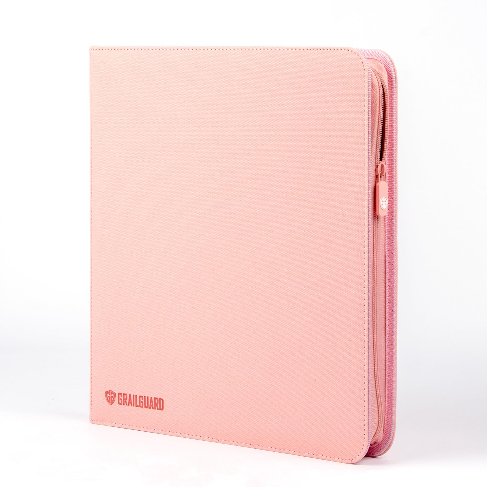 Grail Guard 12 Pocket Premium ZIP Trading Card Binder – High Capacity 480 - Card Album, Acid-Free PU Faux Leather, Zip Closure (Pink)