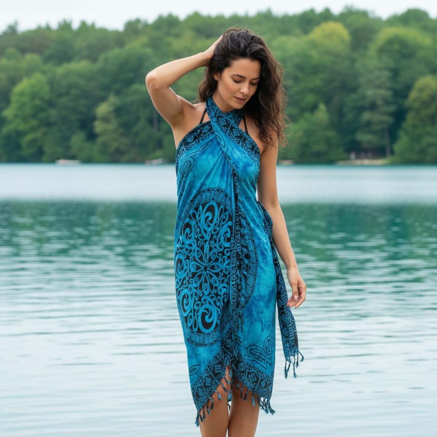 Guru-Shop, Pareo z Bali, wisząca na ścianie, spódnica portmonetkowa, sarong, celtycki Jean, niebieski, syntetyczny, rozmiar odzieży: jeden rozmiar, 160 x 100 cm, ściany i ręczniki plażowe