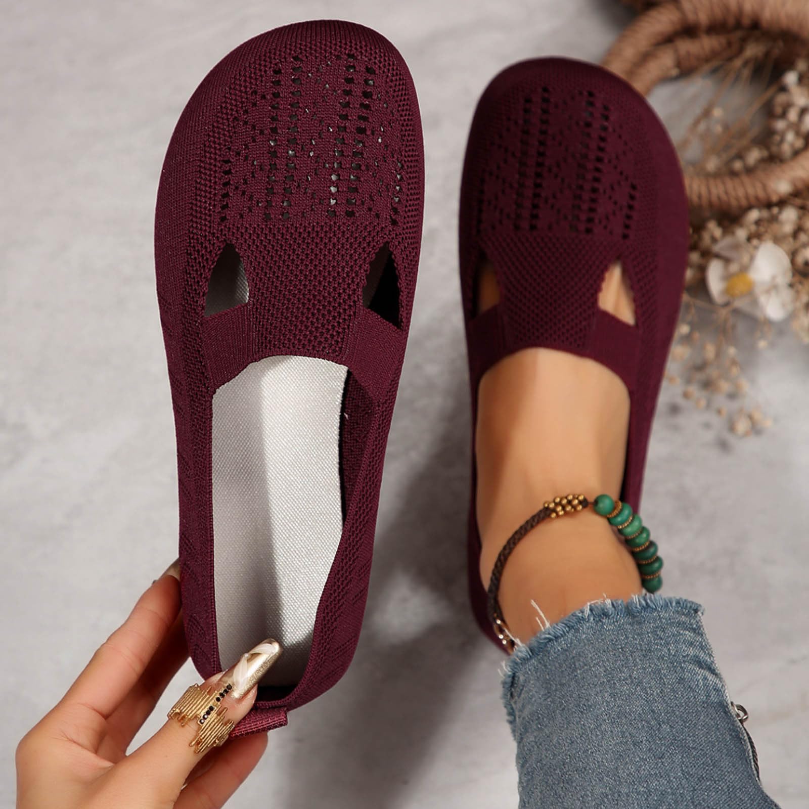 Scarpe da Donna Ballerine Slip-on, Scarpe da Ginnastica Antiscivolo in Maglia, comode, Traspiranti, estive, Sportive, da Donna, Scarpe comode15