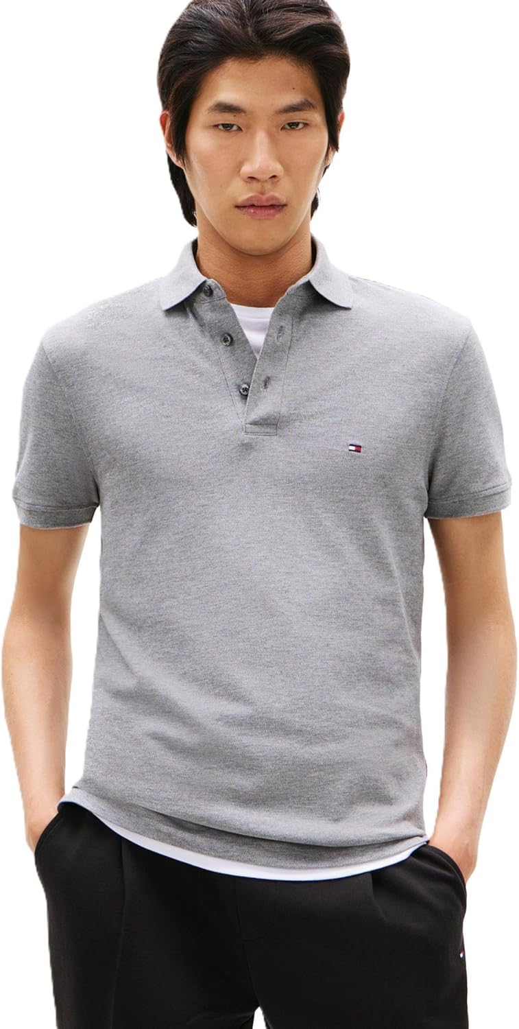 Tommy Hilfiger Mens Short Sleeve Polo Shirts in Slim Fit with Stretch and Organic Pique Cotton