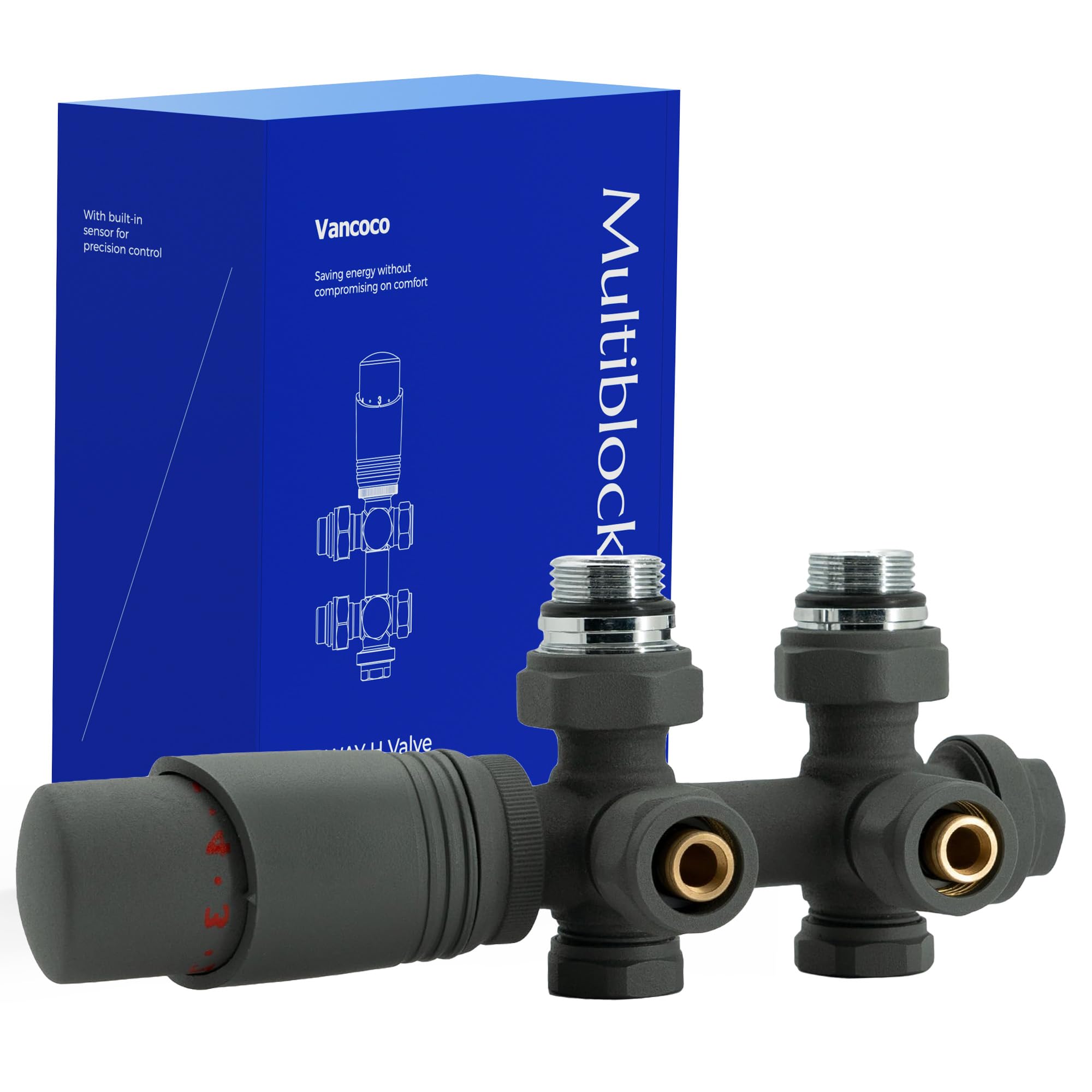 VANCOCO Antracita Termostato Bloque de Grifo 50mm Eurocono Radiador