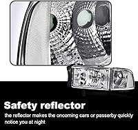 Vista 6 de Faros compatibles con Dodge Ram 1500 2500 3500 1994-2002. Faros para conductor y pasajero con lente transparente y carcasa cromada. Reflector
