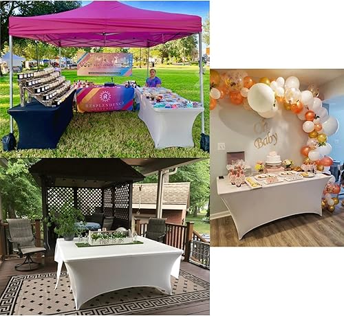 Miniatura 50 de ABCCANOPY Paquete de 2 manteles de elastano negro de 6 pies, elásticos, resistentes a las arrugas, reutilizables, para mesa plegable rectangular