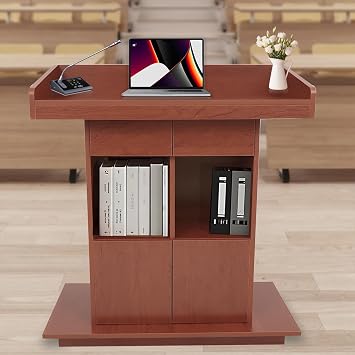 Lectern Podium Stand, Wood Podium with 3-Layer Storage, Pulpits for Churches, 18mm Wooden Board Lecterns & Podiums for Classroom Church Speech Conferences Teak, 39.4 * 20in
