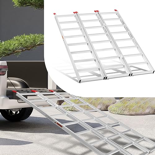 Miniatura 7 de Rampas de carga de aluminio para motos de nieve de 69 pulgadas de largo x 50 pulgadas de ancho, rampa de carga para motos de nieve de capacidad de