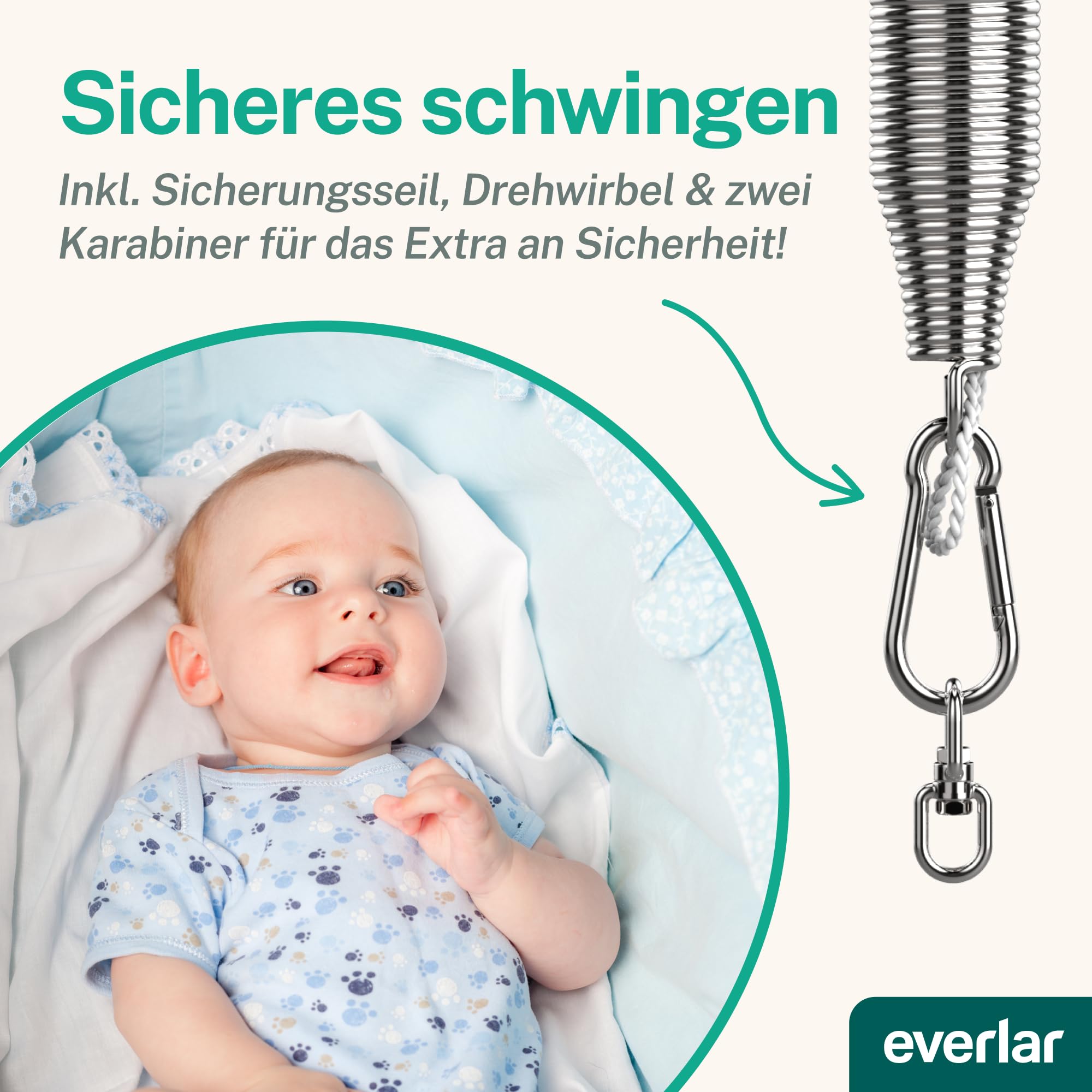 Feder für Babywiege I Perfekte Einschlafhilfe Made in EU I Für raschen & ruhigen Schlaf I Für Baby Hängewiege, Federwiege I Schwingfeder Babyhängematte Türklammer I Bis 15kg