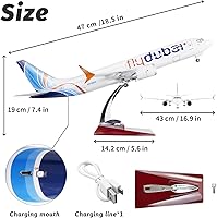 Vista 6 de Lose Fun Park 1:130 Scale Large Model Airplane Dubai Boeing 737 Plane Models Diecast Airplanes with LED Light for Collection or Gift