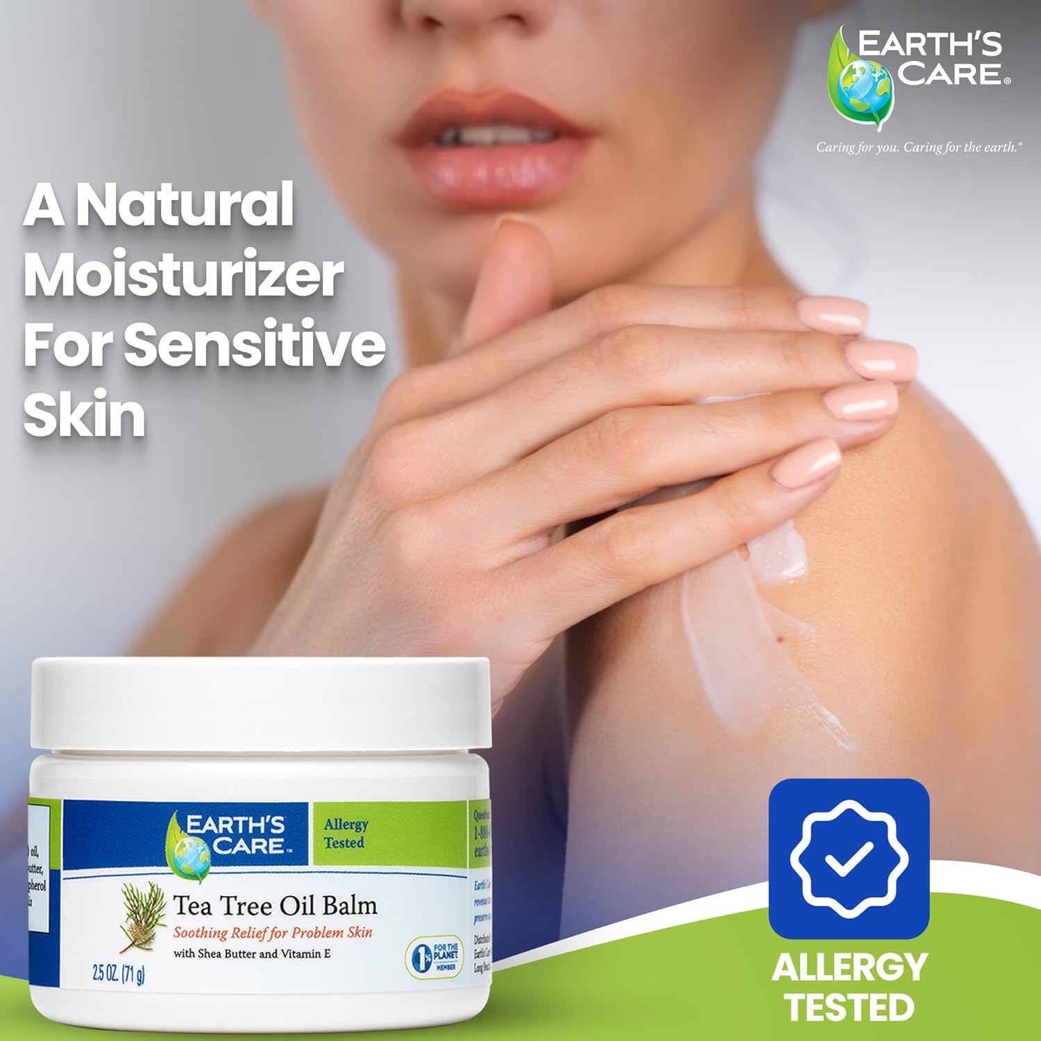 Earth's Care Tea Tree Oil Balm - Tea Tree Moisturizer for Problem Skin - Repair Cream with Shea Butter and Vitamin E 2.5 oz. (71 g) (2 Pack)