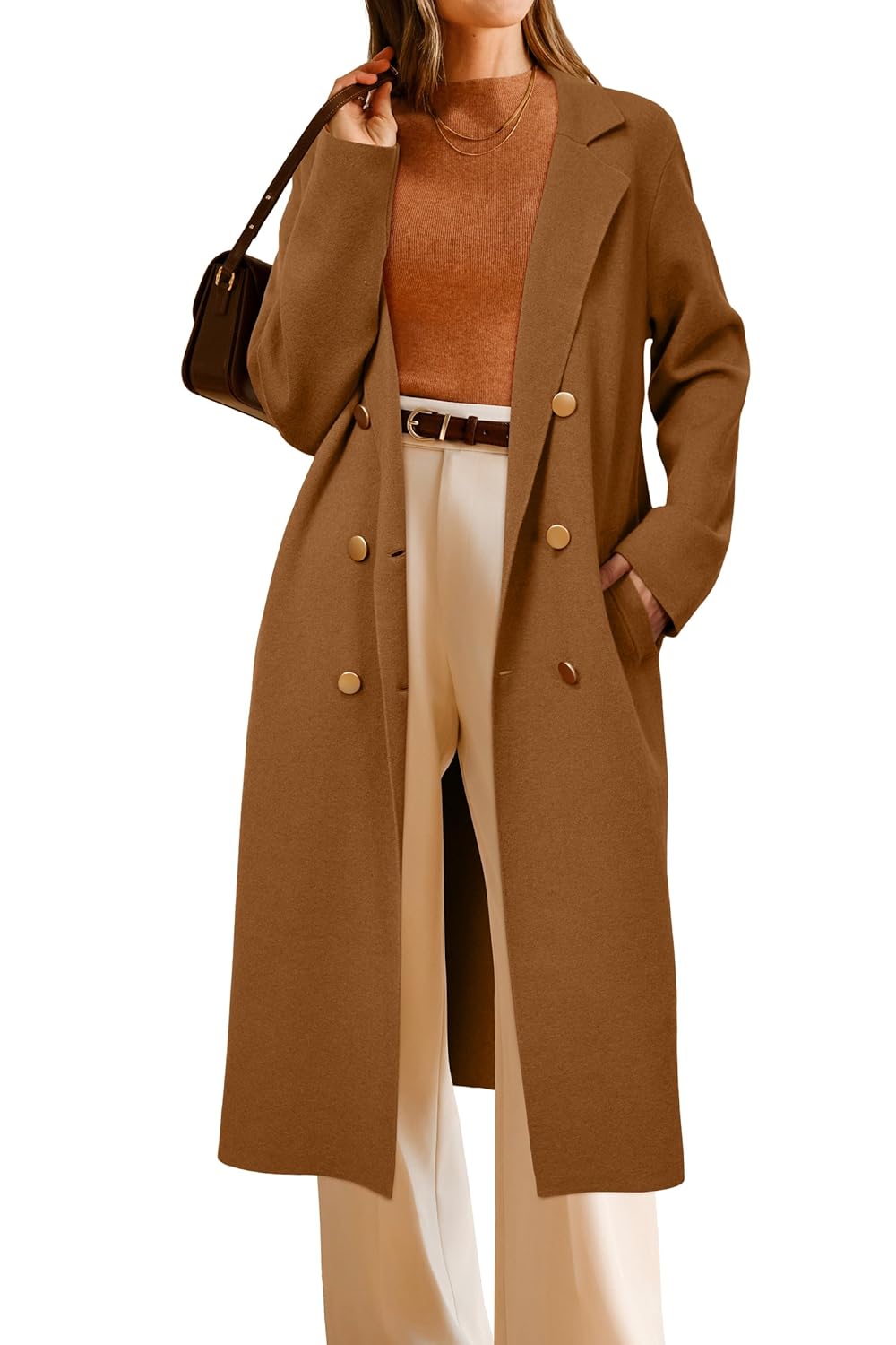 Arach Cloz Womens Wool Blend Double Breasted Winter Outfits Long Cardigan Sweater Coat 2025