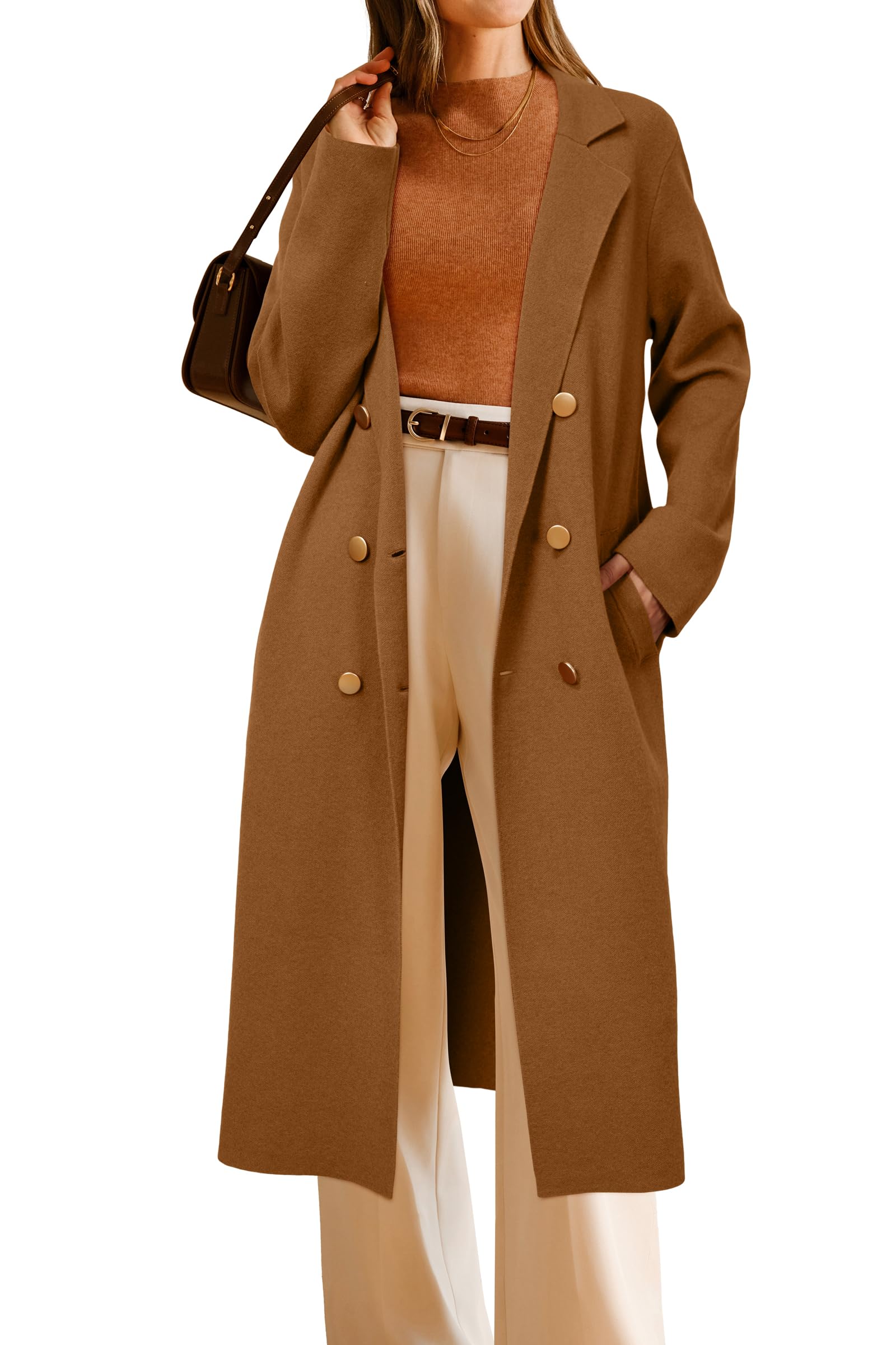 Arach Cloz Womens Wool Blend Double Breasted Winter Outfits Long Cardigan Sweater Coat 2025