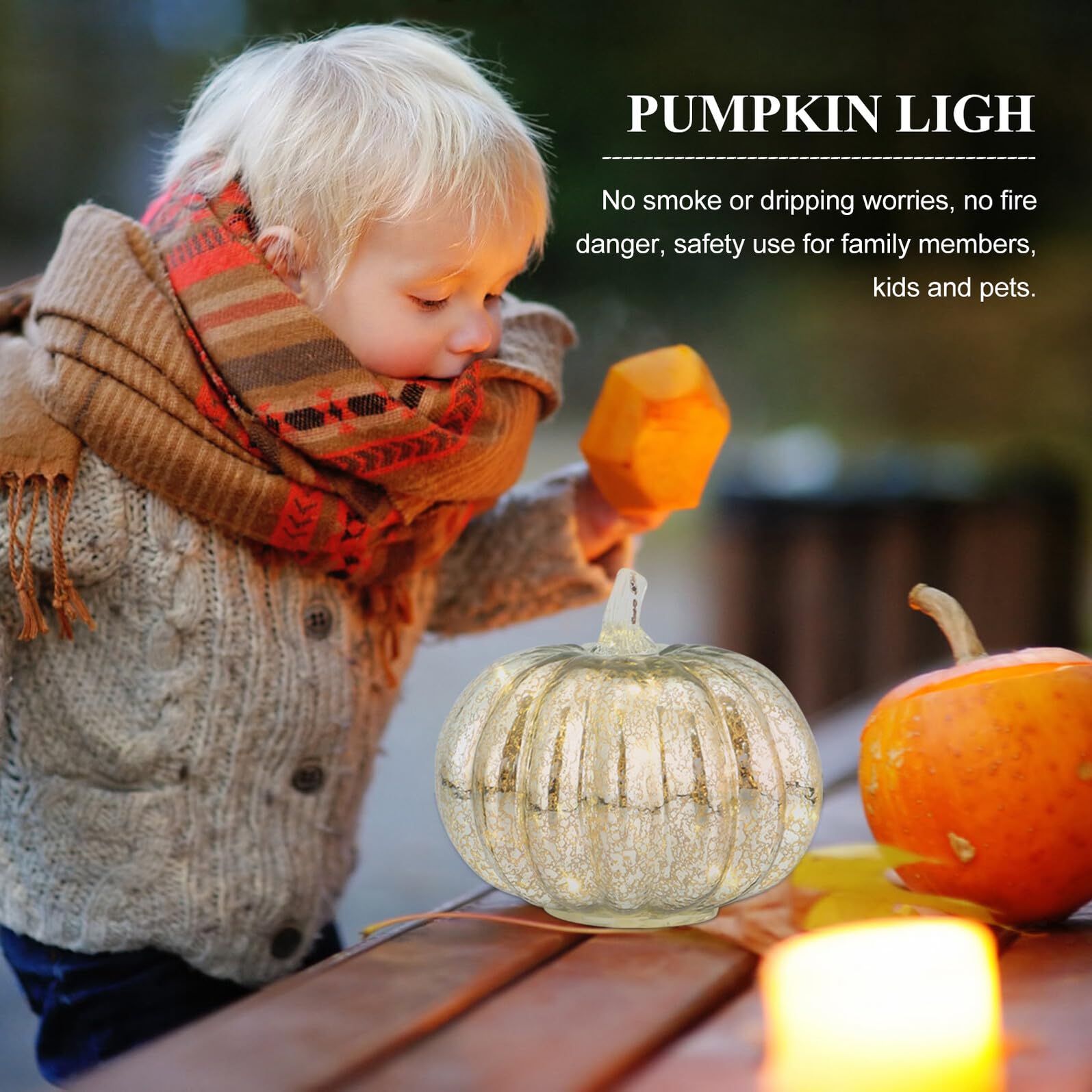 Halloween LED Świecąca Lampa Dyniowa Ze Srebrnym Efektem Migotania bez Baterii Dekoracja Imprezy Dom i Bar Bezpieczna i Flameless