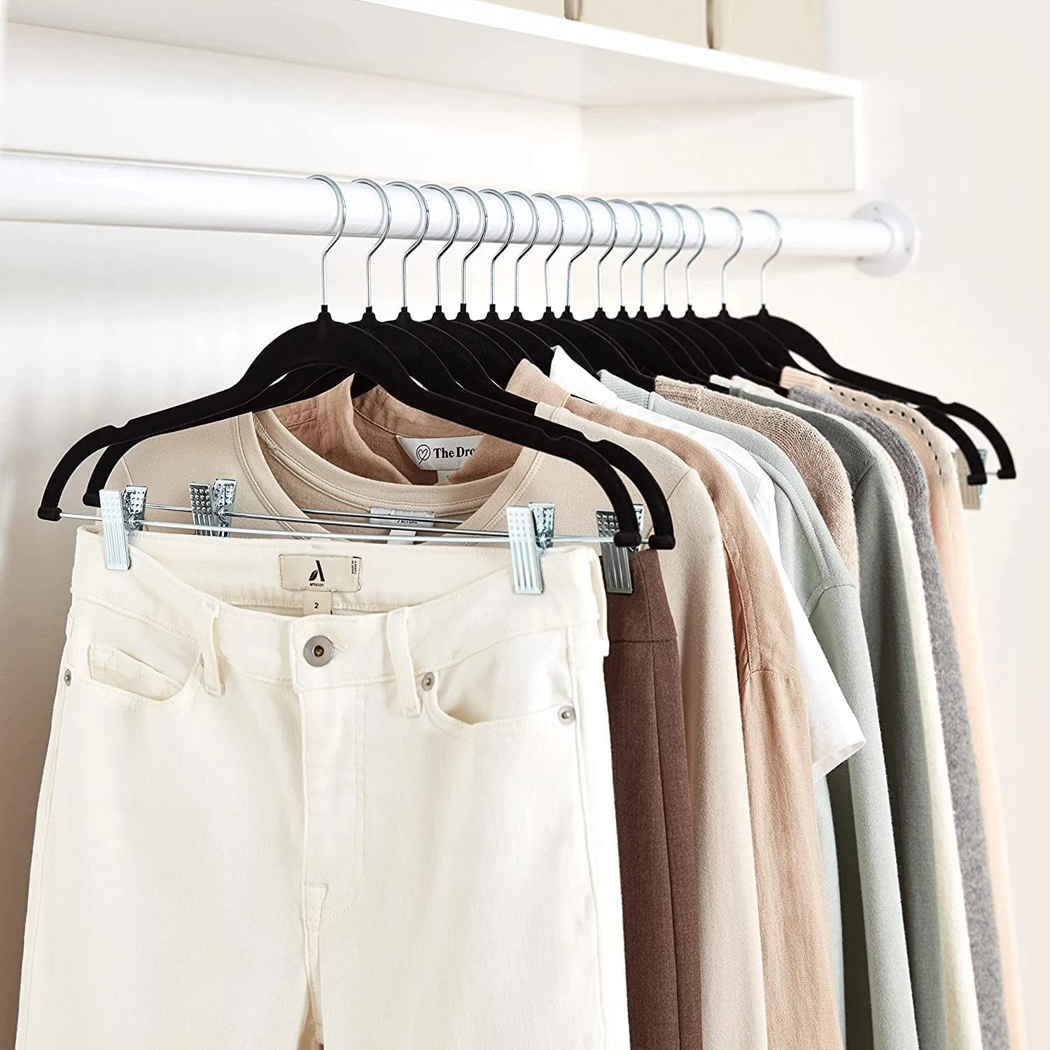 for Velvet, Non-Slip Closet Skirt Clothes Hangers with Clips, Pack of 24, Black/S...