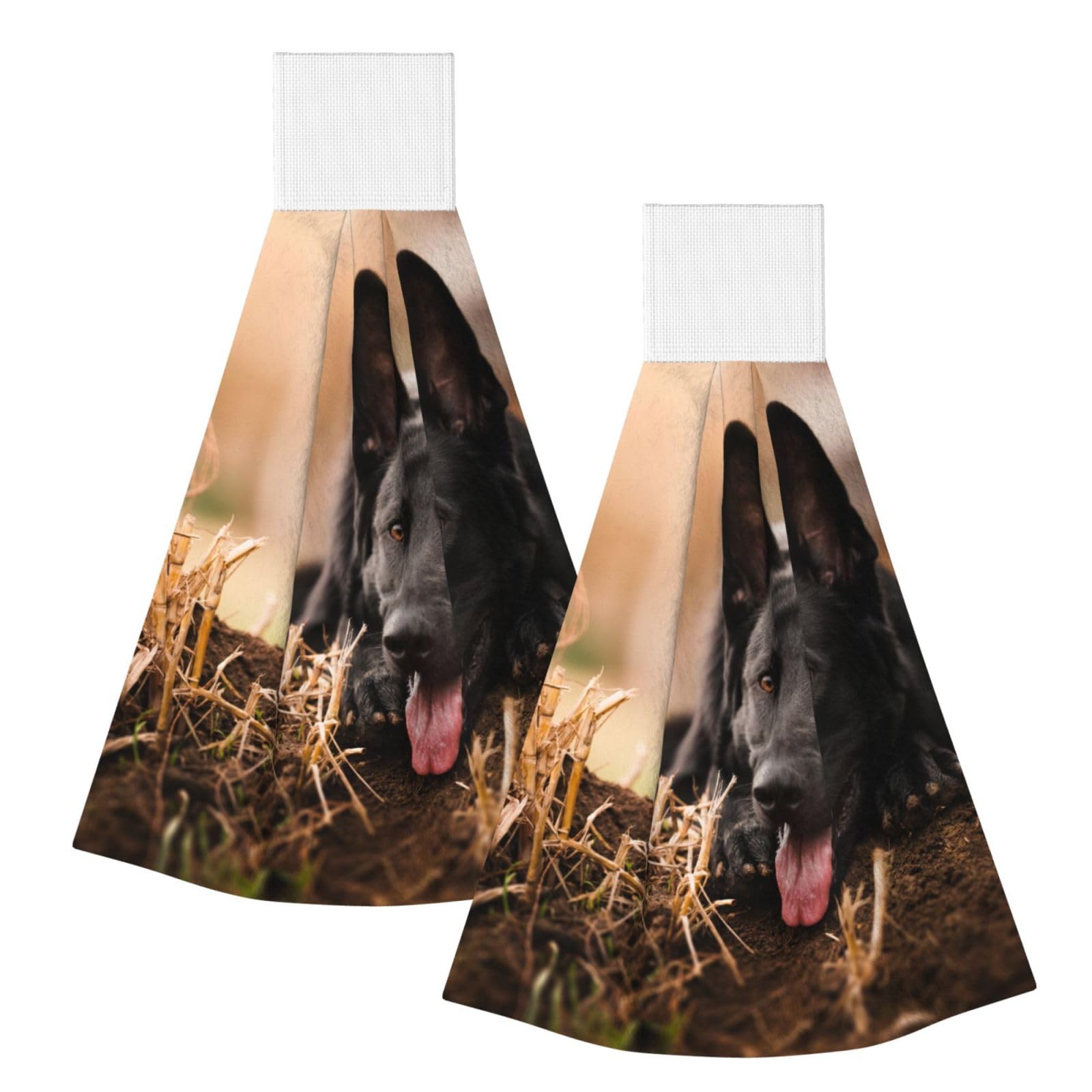 DOPKLNA Black German Shepherd Lawn Bokeh German, 2 Pcs Hanging Coral Fiber Hand Towels for Bathroom, Absorbent Kitchen Towels