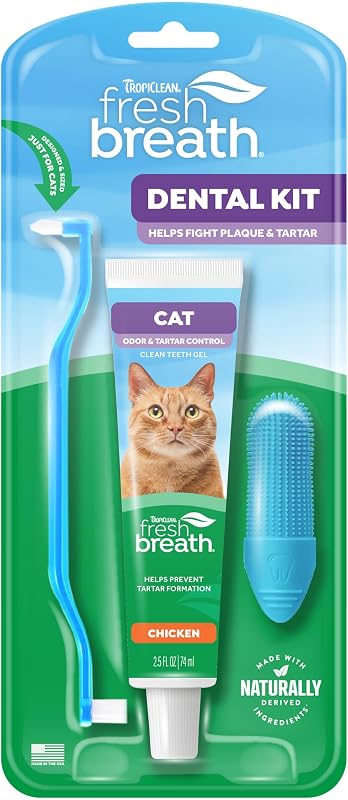Kit de Escova e Pasta de Dente para Gatos TropiClean com Sabor de Frango, 4,11 g