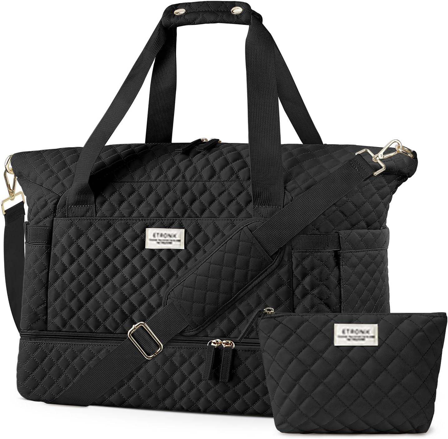 ETRONIK Travel Bag for Women, 48L Gym Duffel Bag with Shoes Compartment, Weekender Overnight Bag with Wet Pocket for Women Travel Gym Daily Use, Large Size (Black)