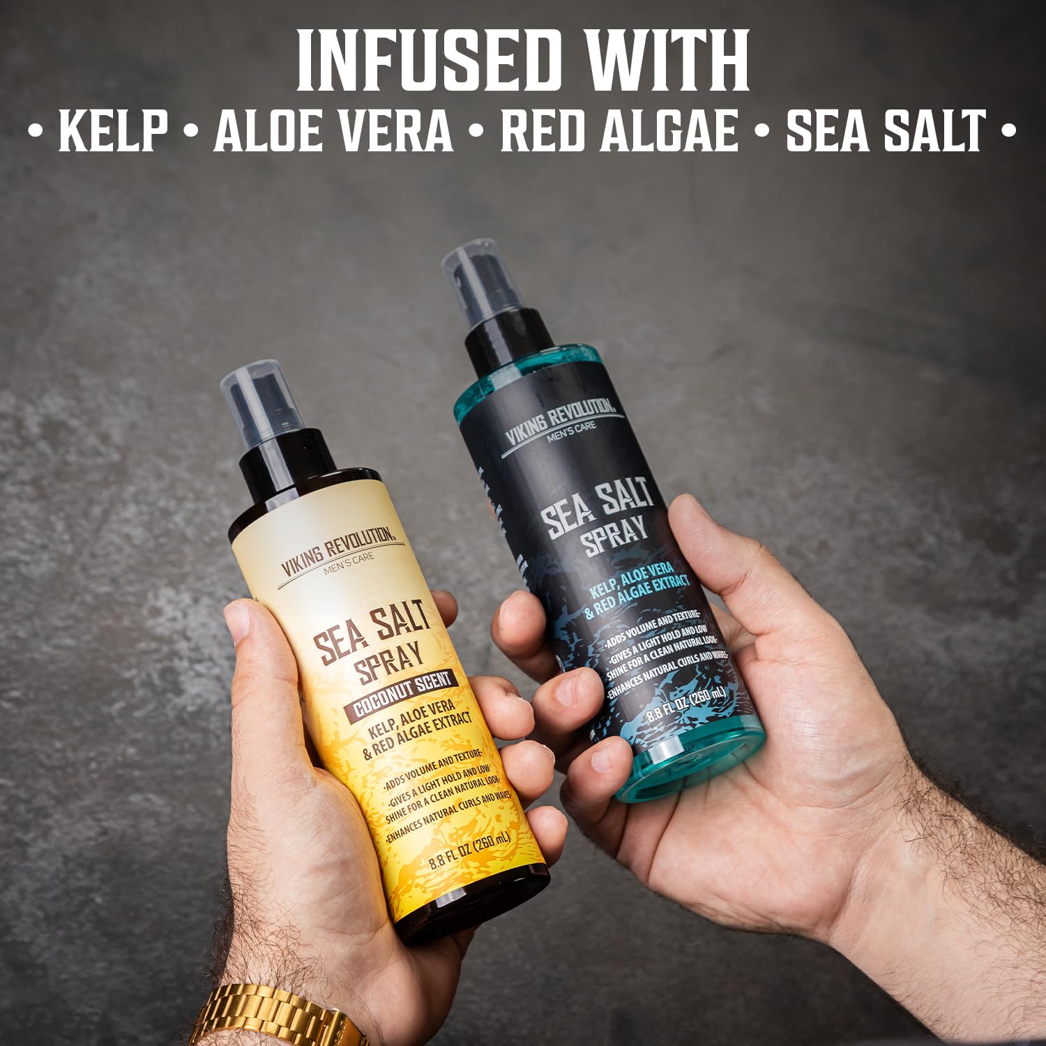 Viking Revolution Sea Salt Spray do włosów dla mężczyzn, spray do tekstowania włosów, spray z Kelpem, ekstrakt z aloesu i czerwonego aloesu do dodawania objętości i tekstury - Ocean Breeze and Coconut