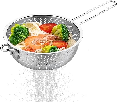 Food Pasta Colanders/Strainers for Kitchen Stainless Steel Collander with Handle, Kitchen Mesh Colander Large Metal Strainer for Pasta, Berry, Veggies, Fruits, Noodles, Rice, Salads