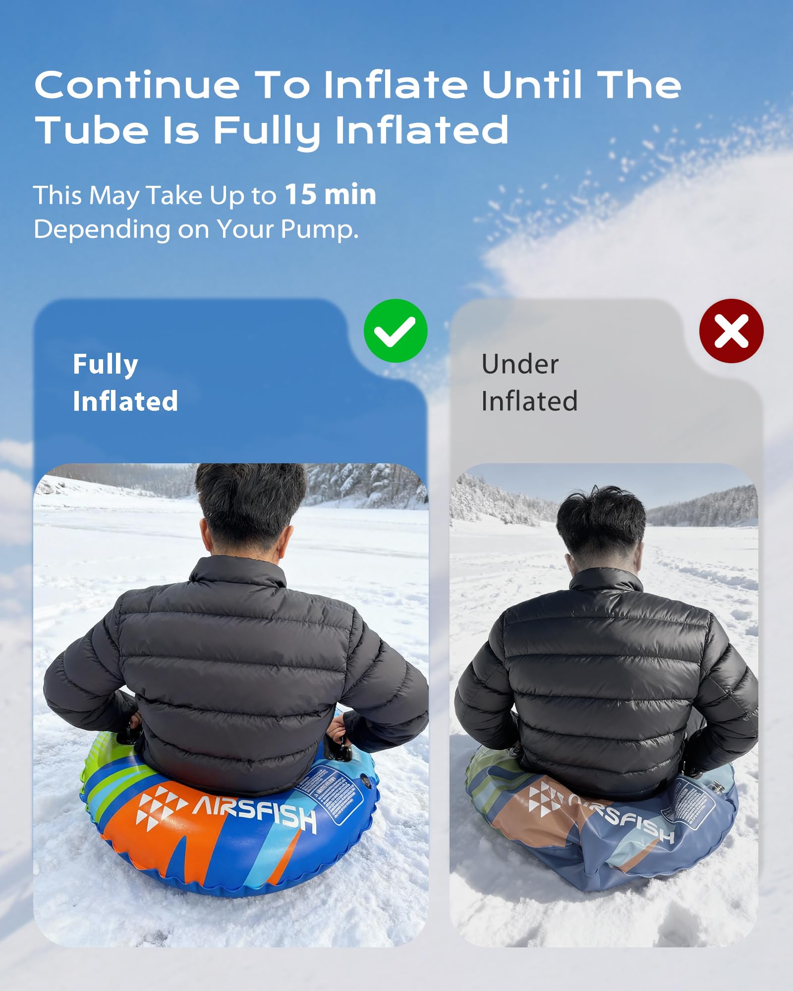 aufblasbare Schlitten Snow Tube mit Towable Leine, Schnee Schlitten Heavy-Duty Cover Wear-Resistant & Anti-Freeze Material Sledding Tubes für Wintersport für Kinder Erwachsene, 2 Packs