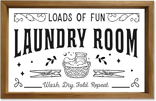 Letrero de decoración de pared para cuarto de servicio, decoración de pared de madera rústica con mucha diversión, letrero de repetición plegable y